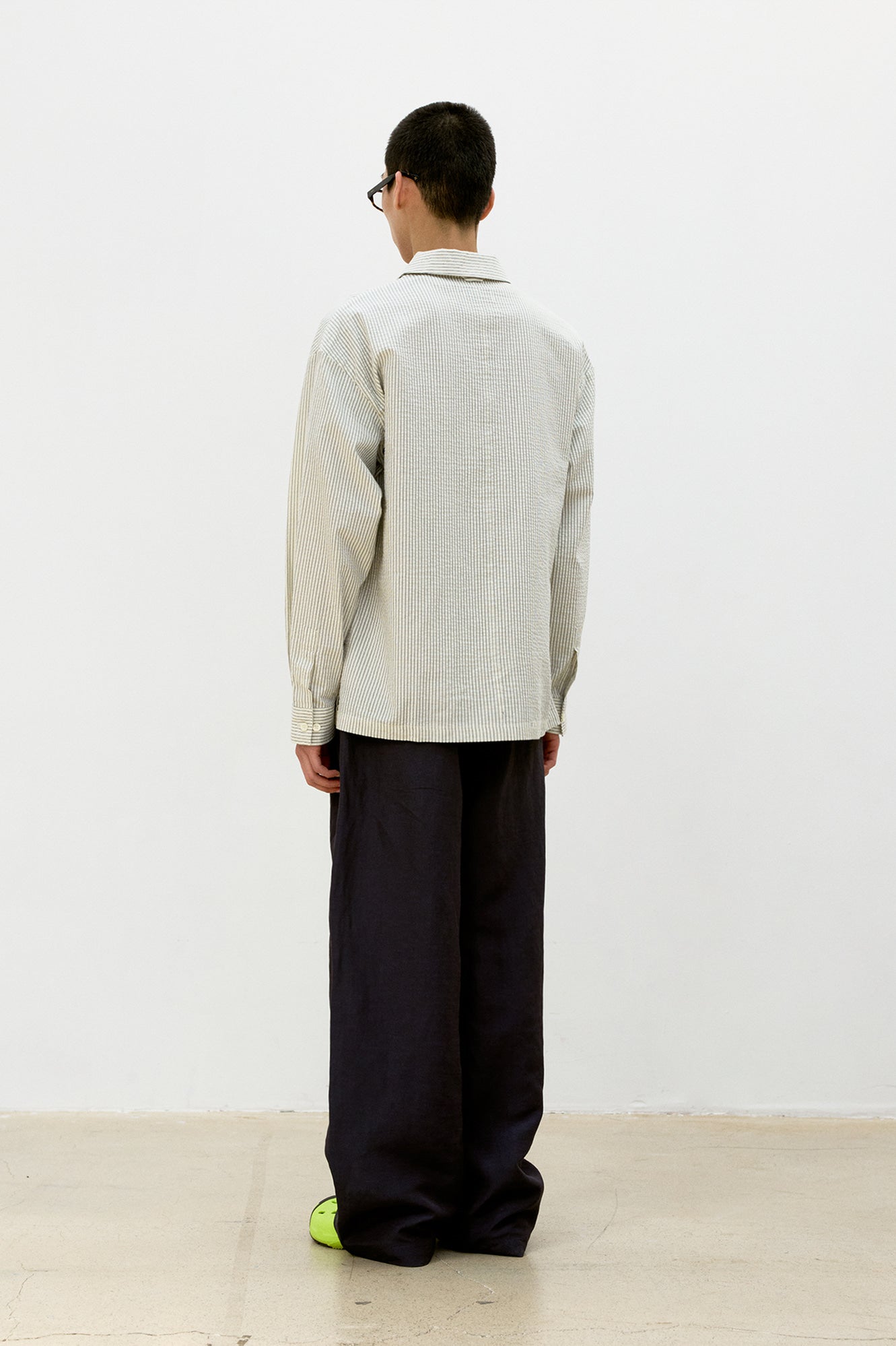 COOR, Stripe cotton lounge shirt, Ivory