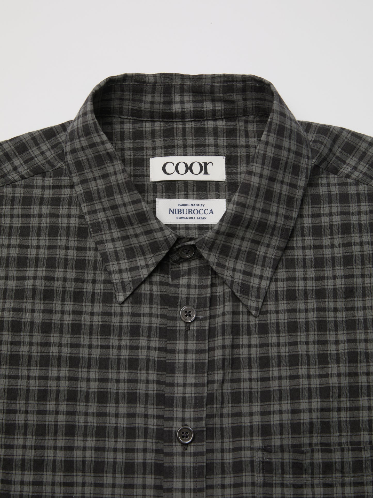 COOR, Alternative Wrinkle Check Half Shirt, Washed Black