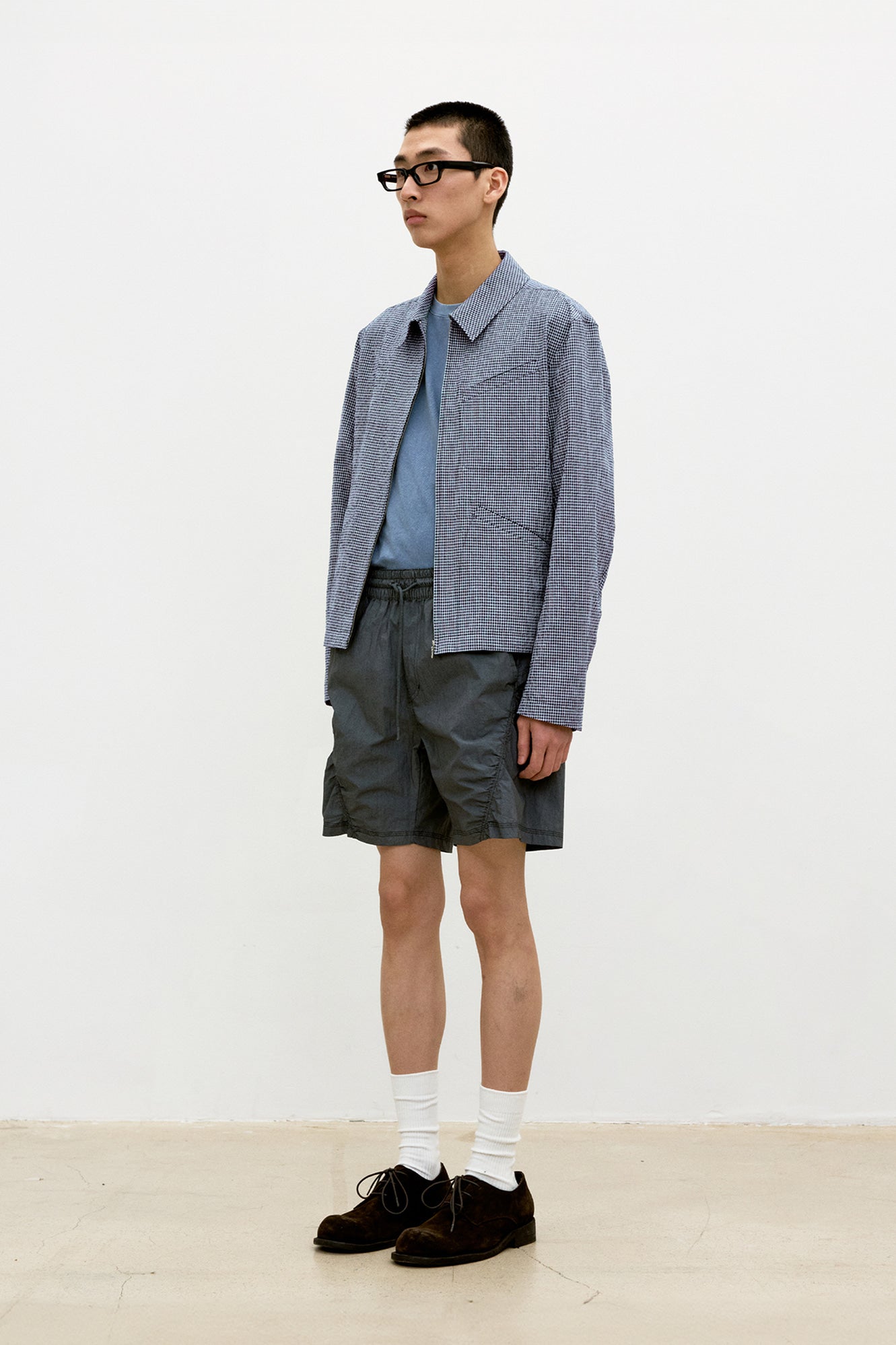 COOR, Micro check shirt zip-up, Blue check