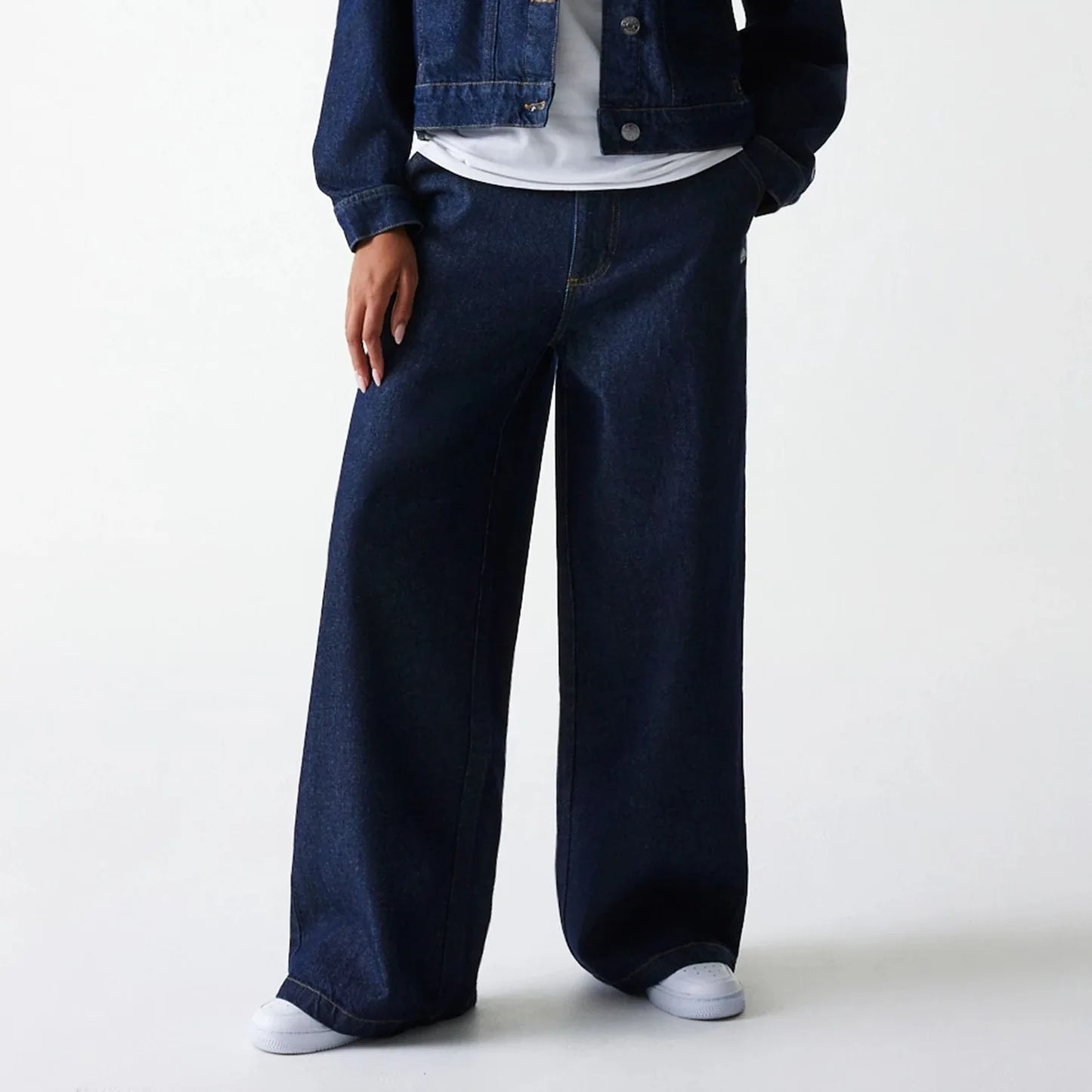 New Era, New York Yankees Womens MLB Wide Leg Denim Trousers, Dark Blue