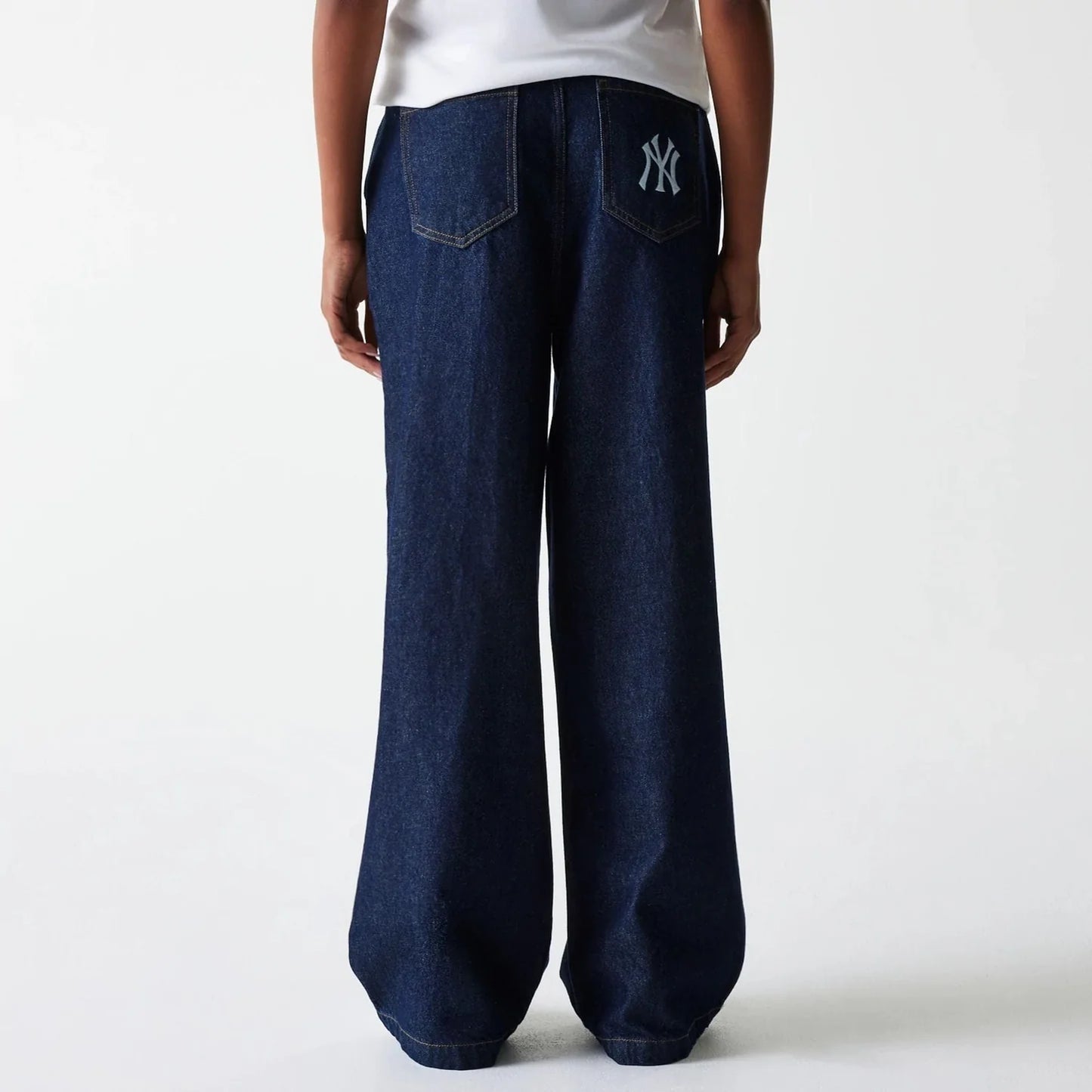 New Era, New York Yankees Womens MLB Wide Leg Denim Trousers, Dark Blue