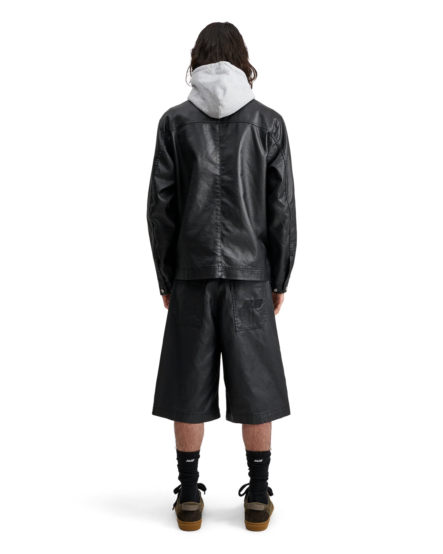 Alis, CHAZ WIDE FIT DENIM SHORTS, GLOSSY BLACK