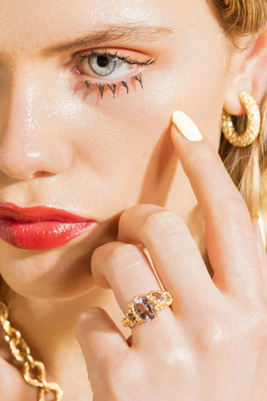 House of Vincent, Moonlit Secret ring, Pink ametyst, Forgyldt