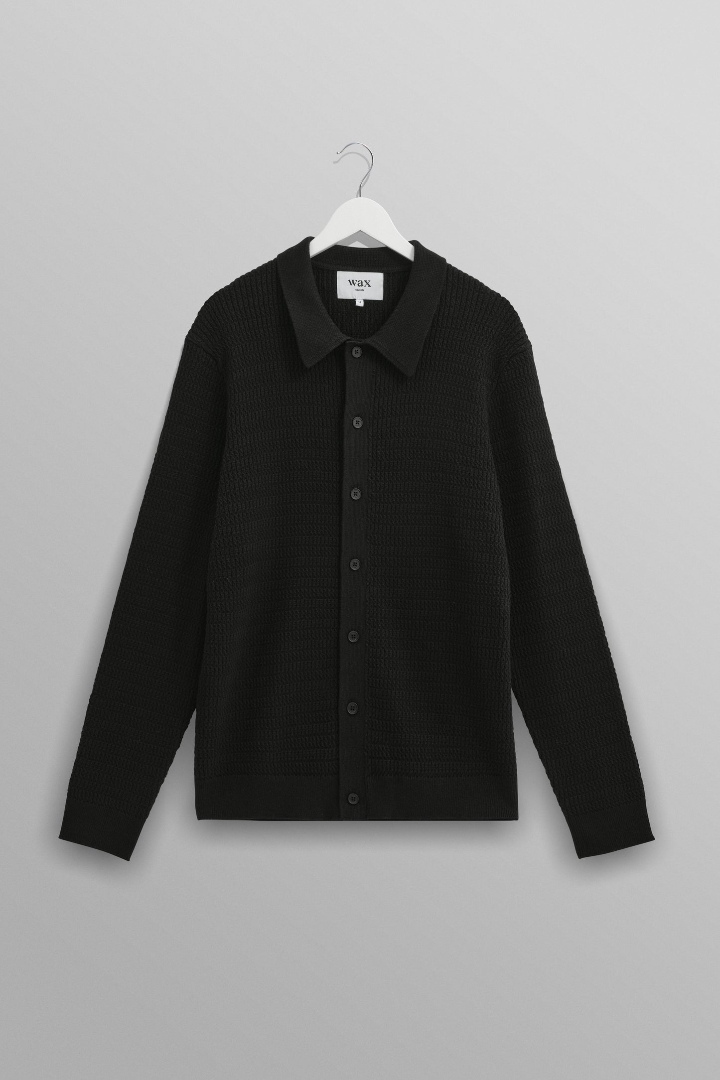 Wax London, TRISTAN L/S SHIRT MINI CABLE STITCH, BLACK