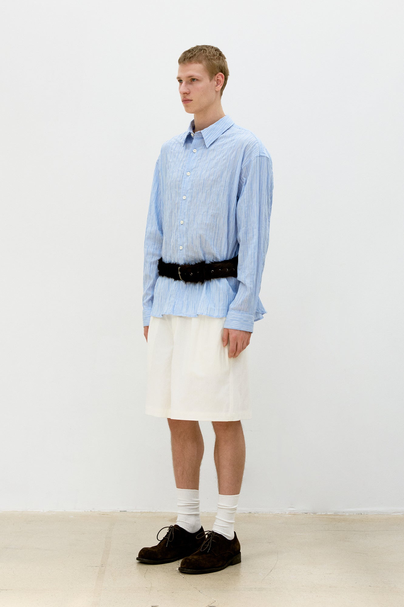 COOR, Wrinkle stripe shirt, Sky blue