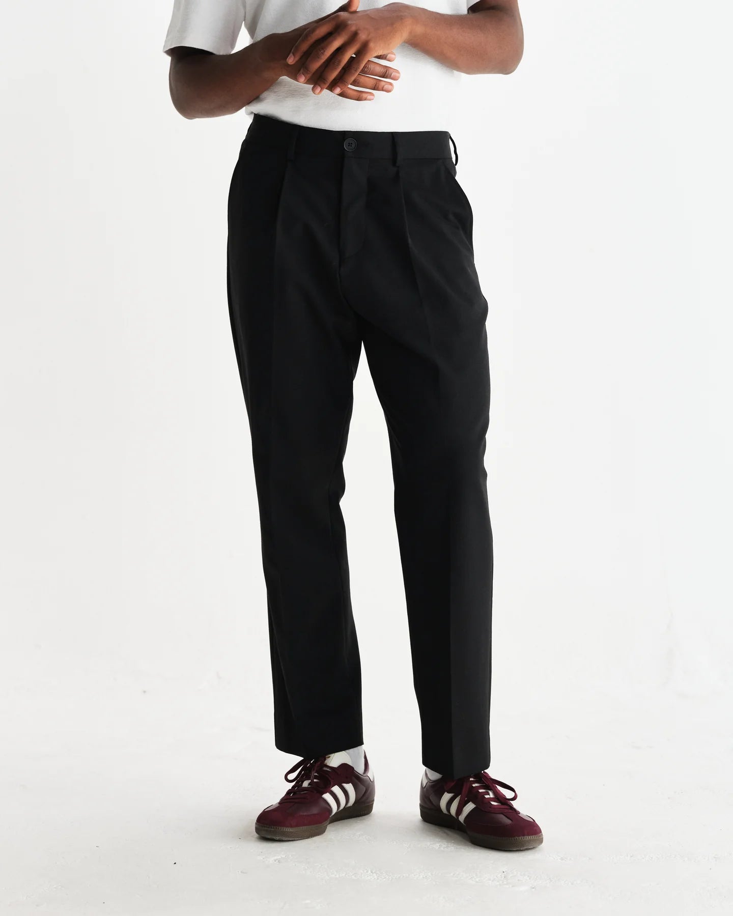 WAX London, Aubyn Wool Blend Twill Pleated Trousers, Black