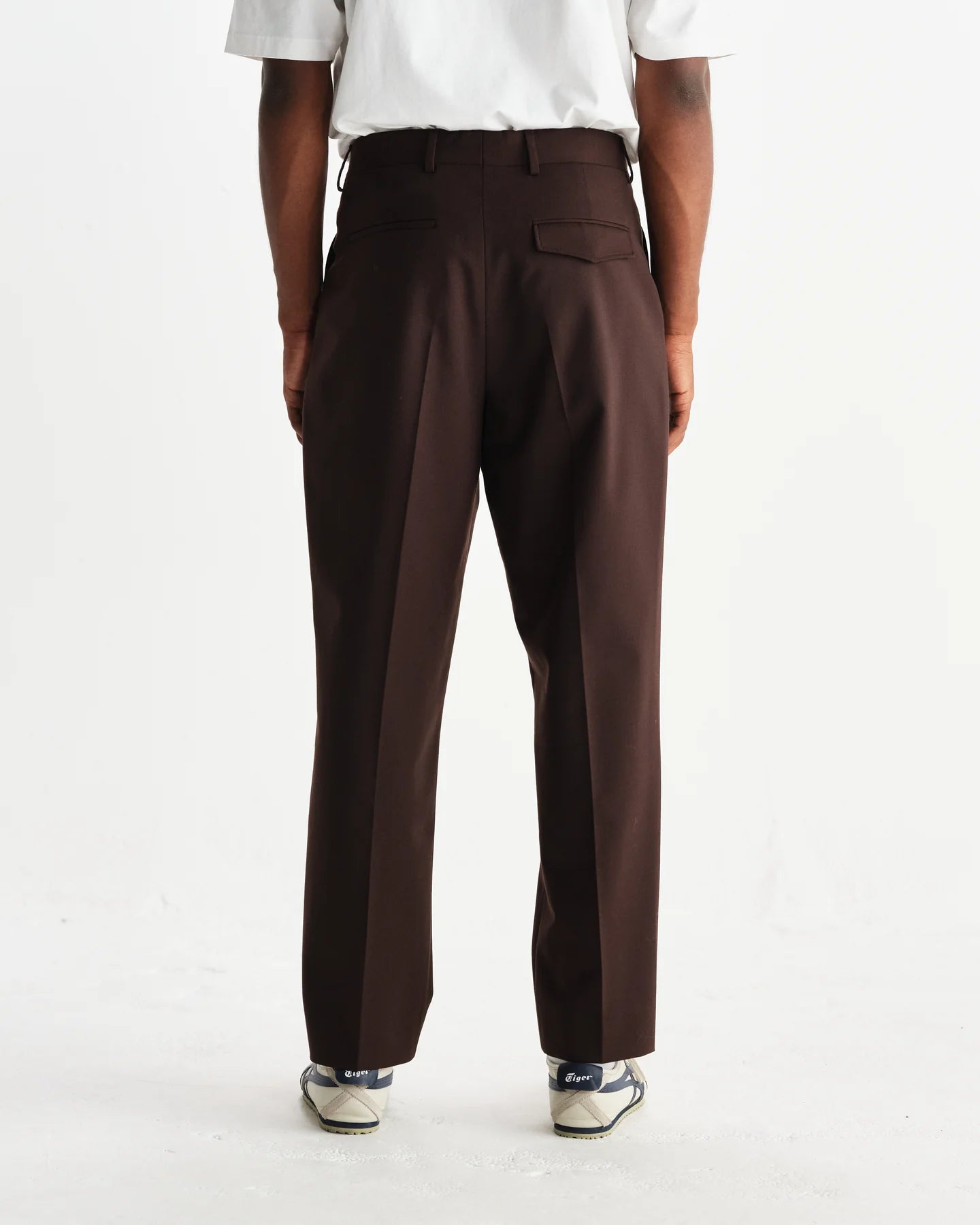 WAX London, Aubyn Wool Blend Twill Pleated Trousers, Dark Brown