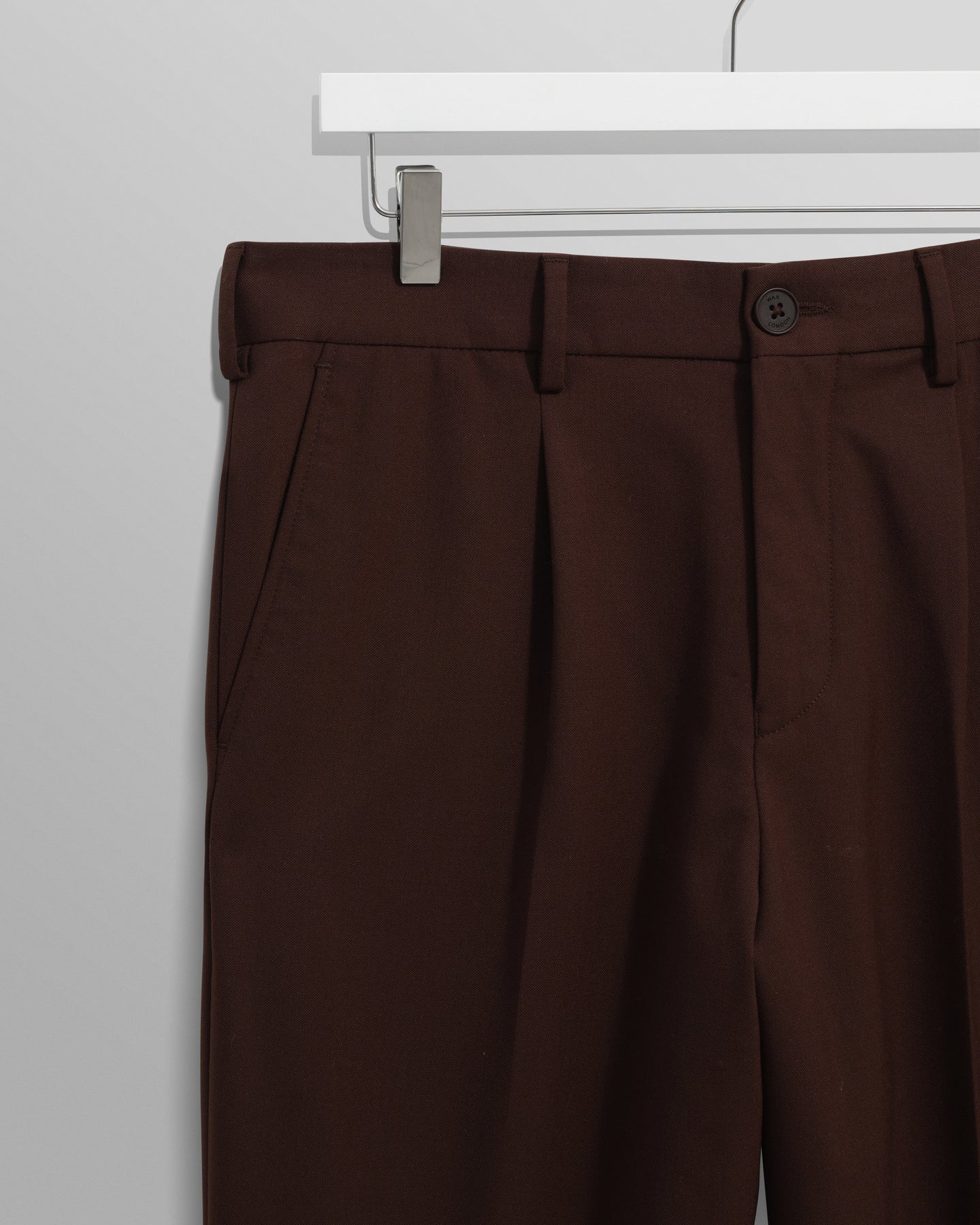 WAX London, Aubyn Wool Blend Twill Pleated Trousers, Dark Brown