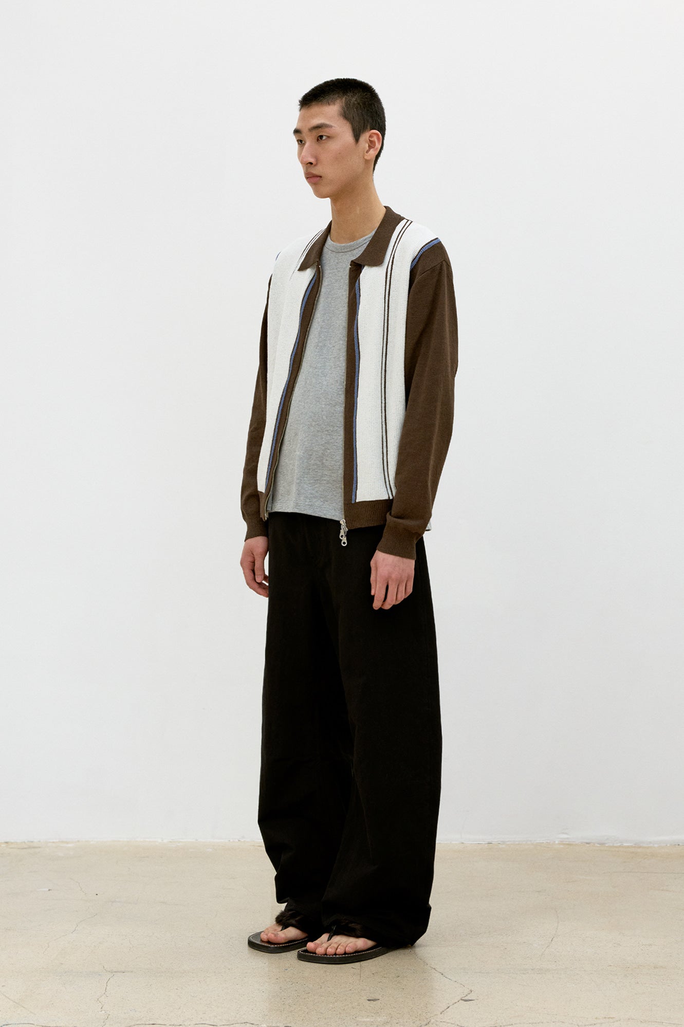 COOR, San Remo Collar zip-up sweater, Brown