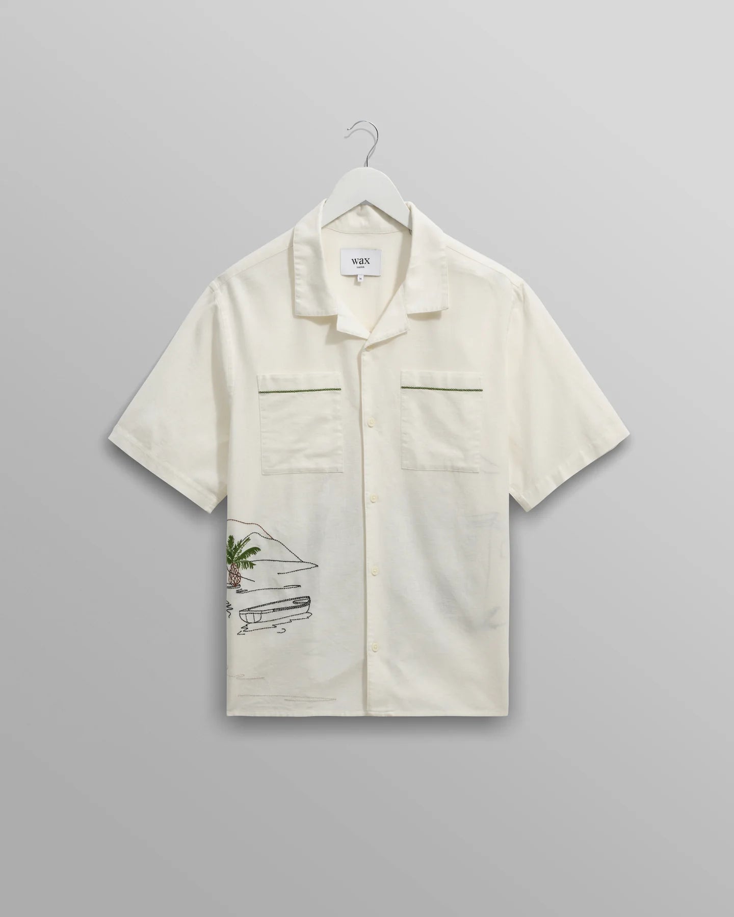 WAX London, Didcot Embroidered Short-Sleeve Shirt, Ecru And Multicolour
