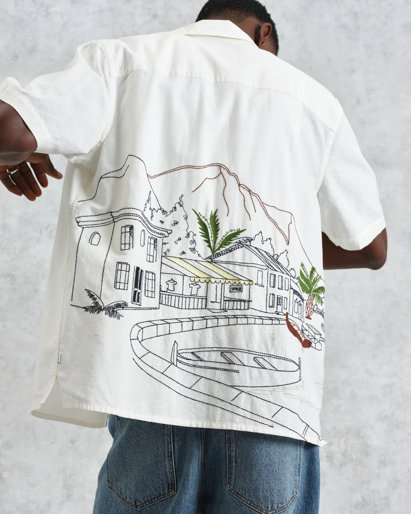 WAX London, Didcot Embroidered Short-Sleeve Shirt, Ecru And Multicolour