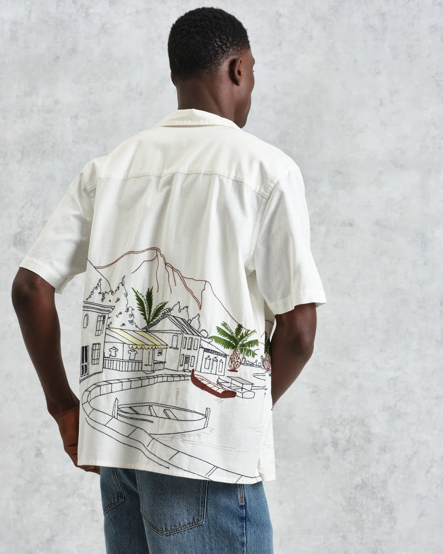 WAX London, Didcot Embroidered Short-Sleeve Shirt, Ecru And Multicolour