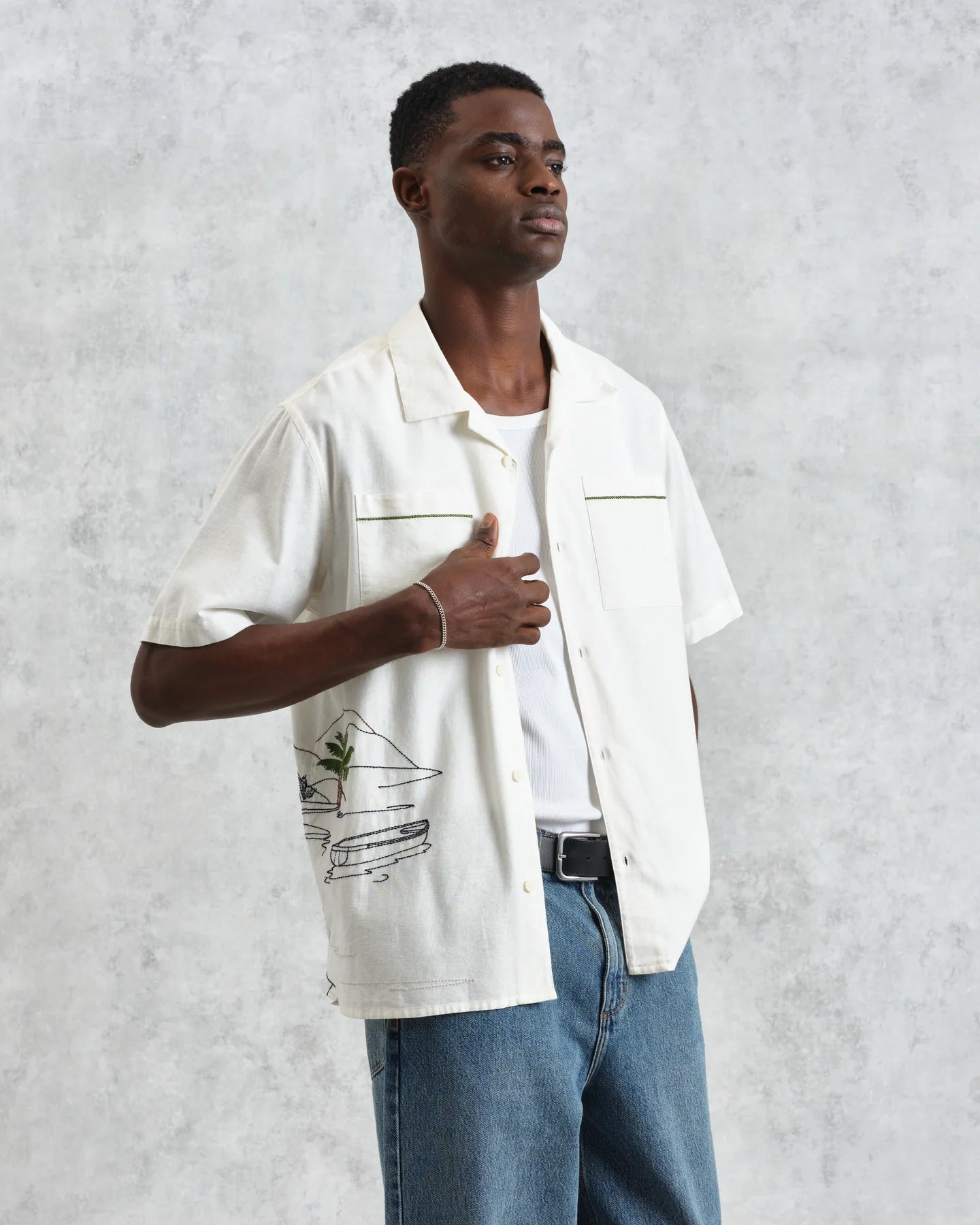 WAX London, Didcot Embroidered Short-Sleeve Shirt, Ecru And Multicolour