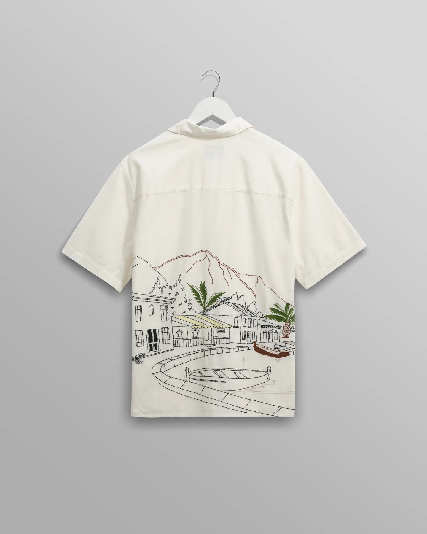 WAX London, Didcot Embroidered Short-Sleeve Shirt, Ecru And Multicolour