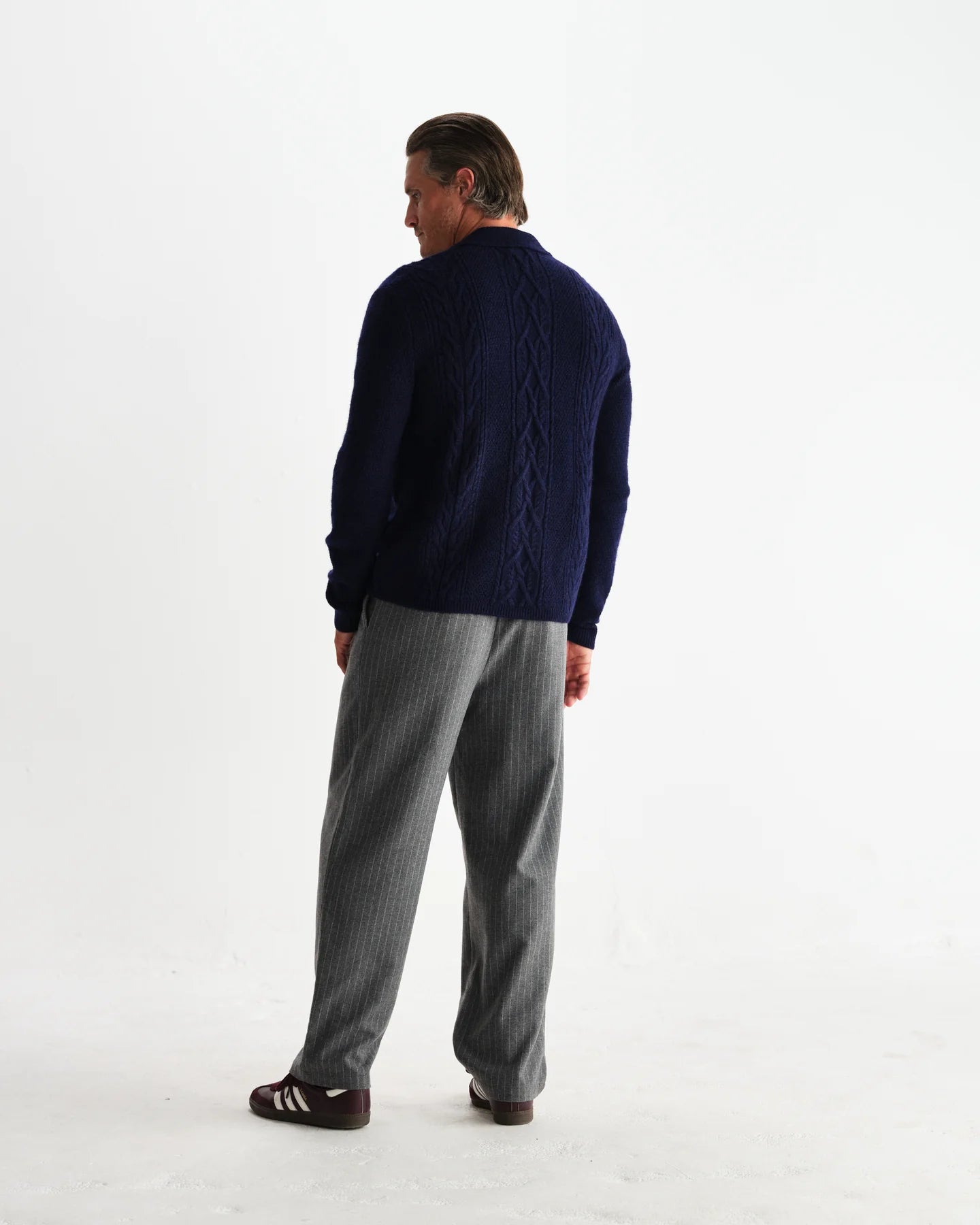 WAX London, Friar Brush Cable Knit Zip Cardigan, Navy