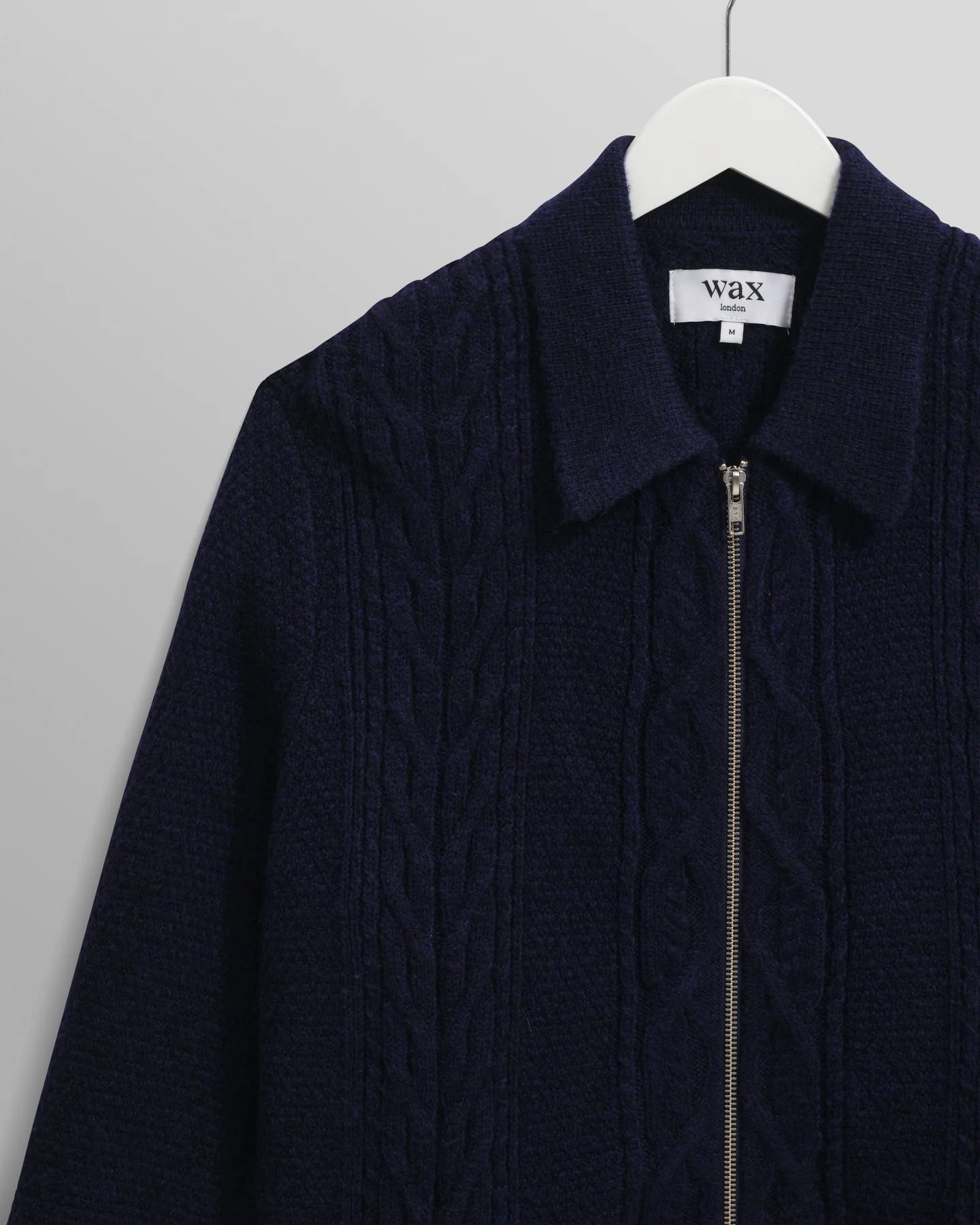 WAX London, Friar Brush Cable Knit Zip Cardigan, Navy