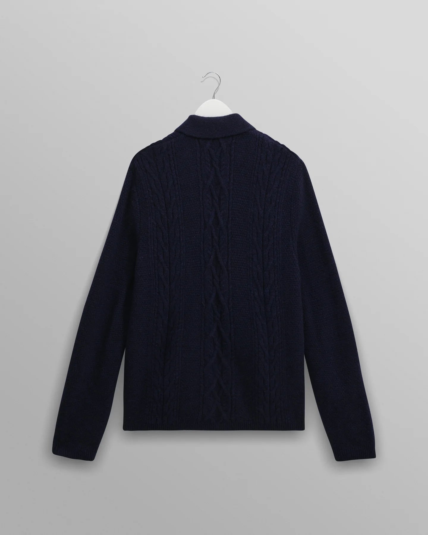 WAX London, Friar Brush Cable Knit Zip Cardigan, Navy