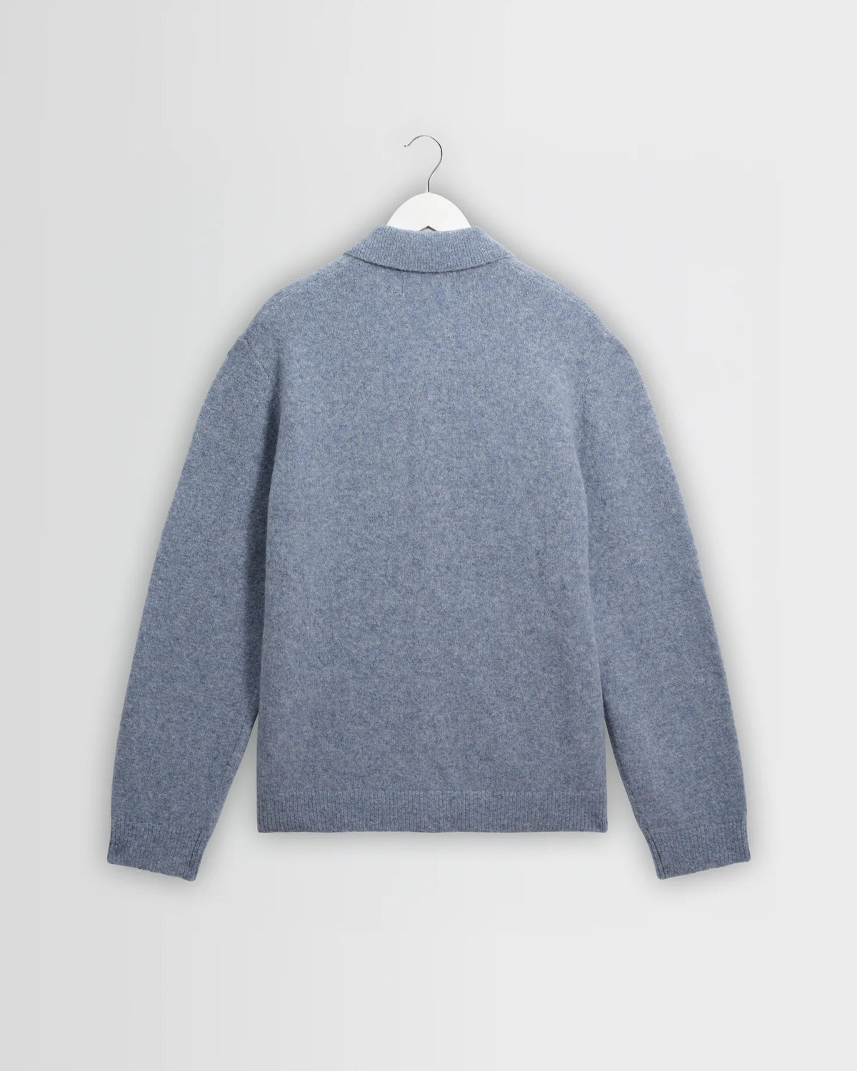 WAX London, Tristan Fluffy Long-Sleeve Knitted Polo, Blue