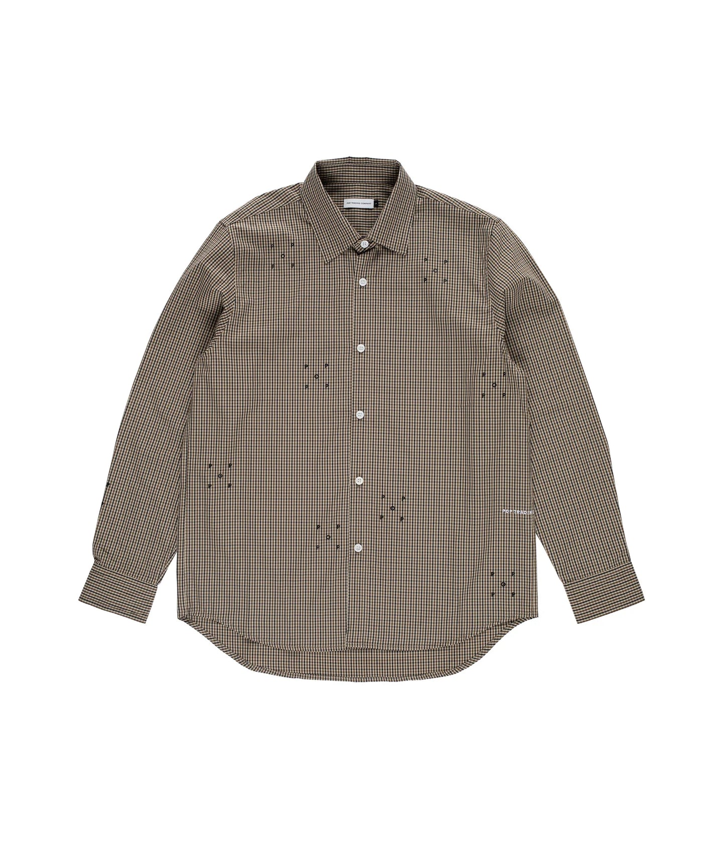 POP Trading Company, POP CHECKED ALLOVER LOGO SHIRT, NAVY/DELICIOSO