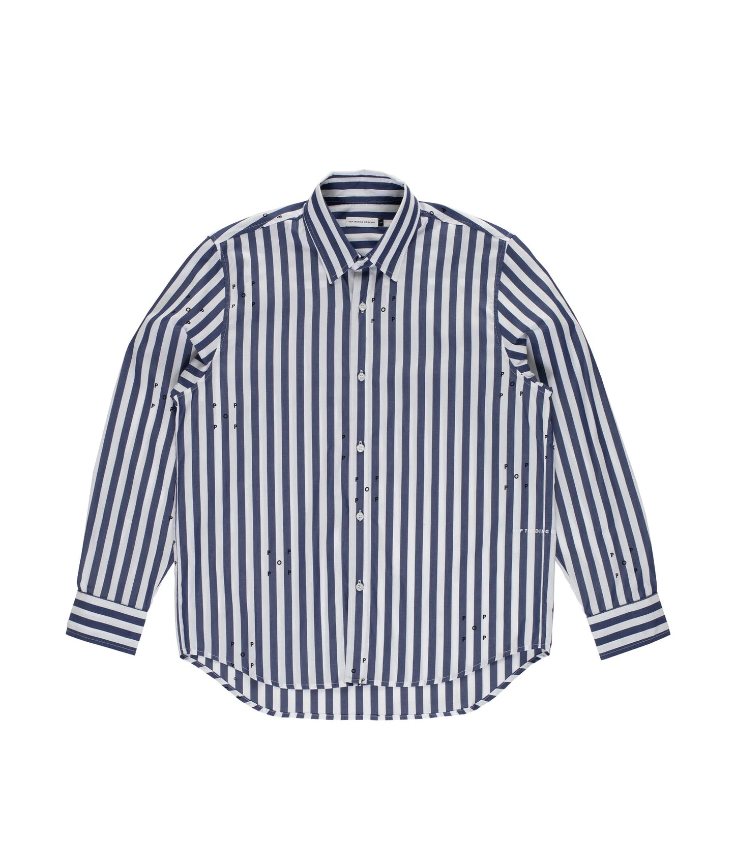 Pop Trading, POP LOGOS STRIPE SHIRT EARTH, NAVY/WHITE