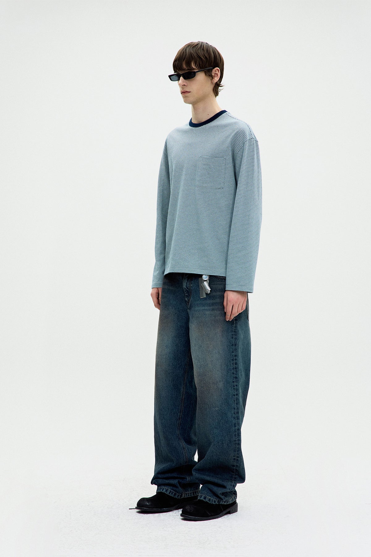 COOR, Multi pin stripe pocket t-shirt, blue