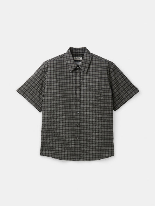 COOR, Alternative Wrinkle Check Half Shirt, Washed Black