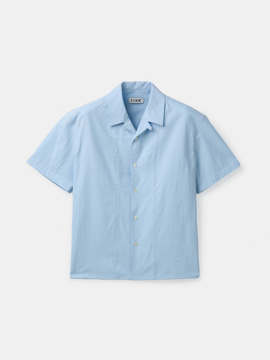 COOR, PANEL LINE CAMP COLLAR HALF SHIRT, Sky Blue