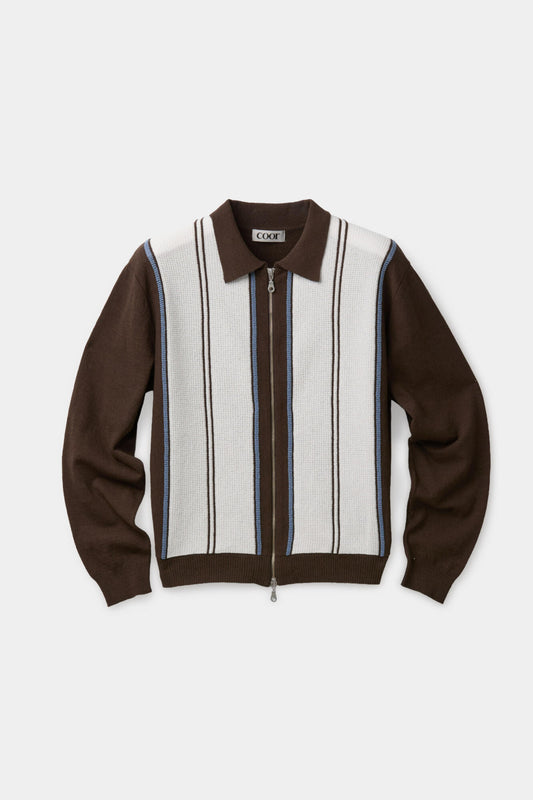 COOR,  San Remo Collar zip-up sweater, Brown