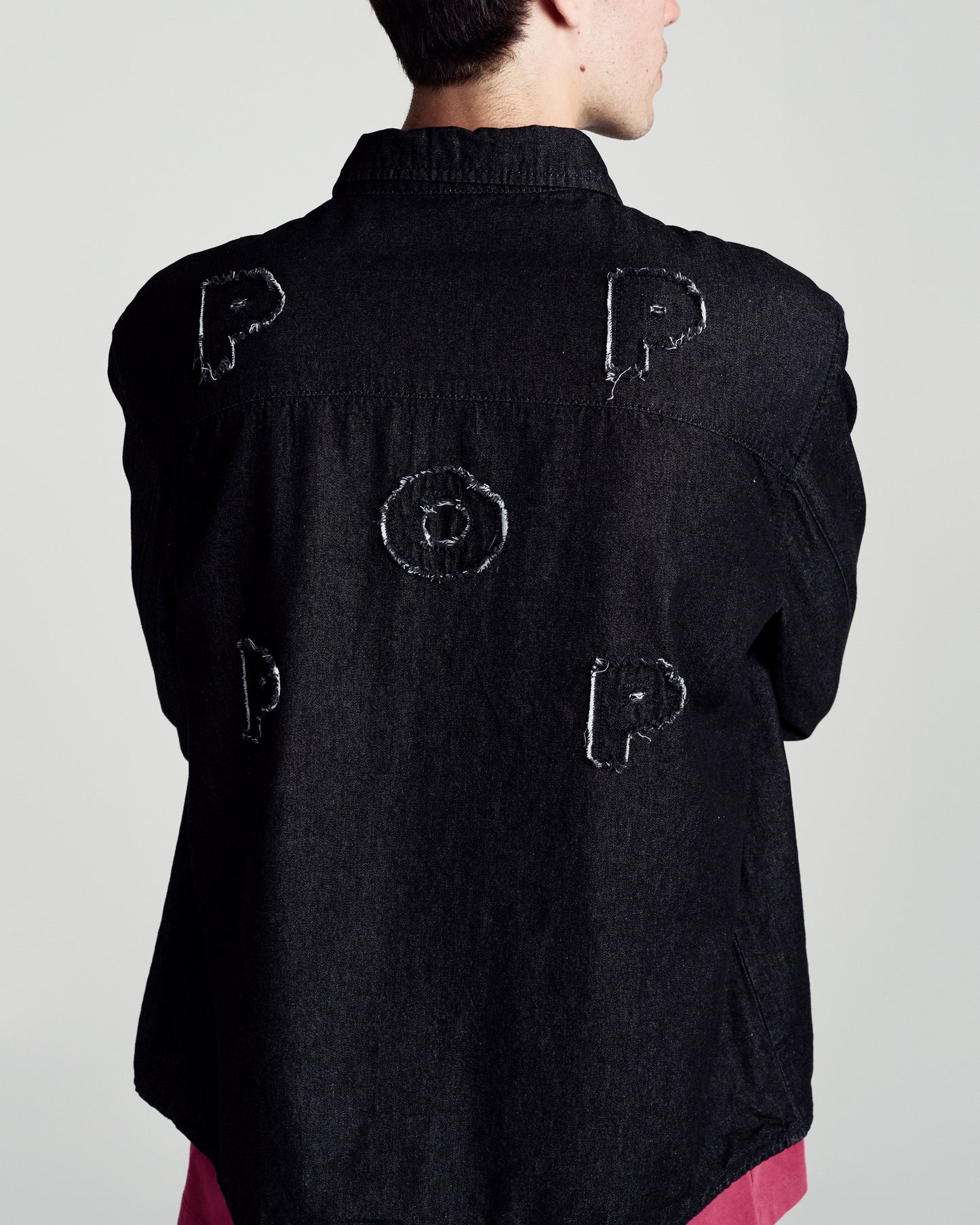 Pop Trading, APPLIQUE LOGO DENIM SHIRT, BLACK