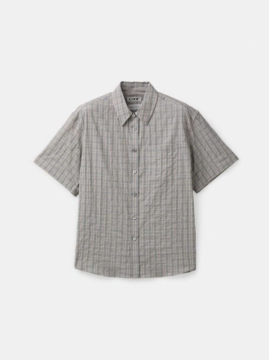 COOR, Alternative Wrinkle Check Half Shirt, Washed Khaki Begie
