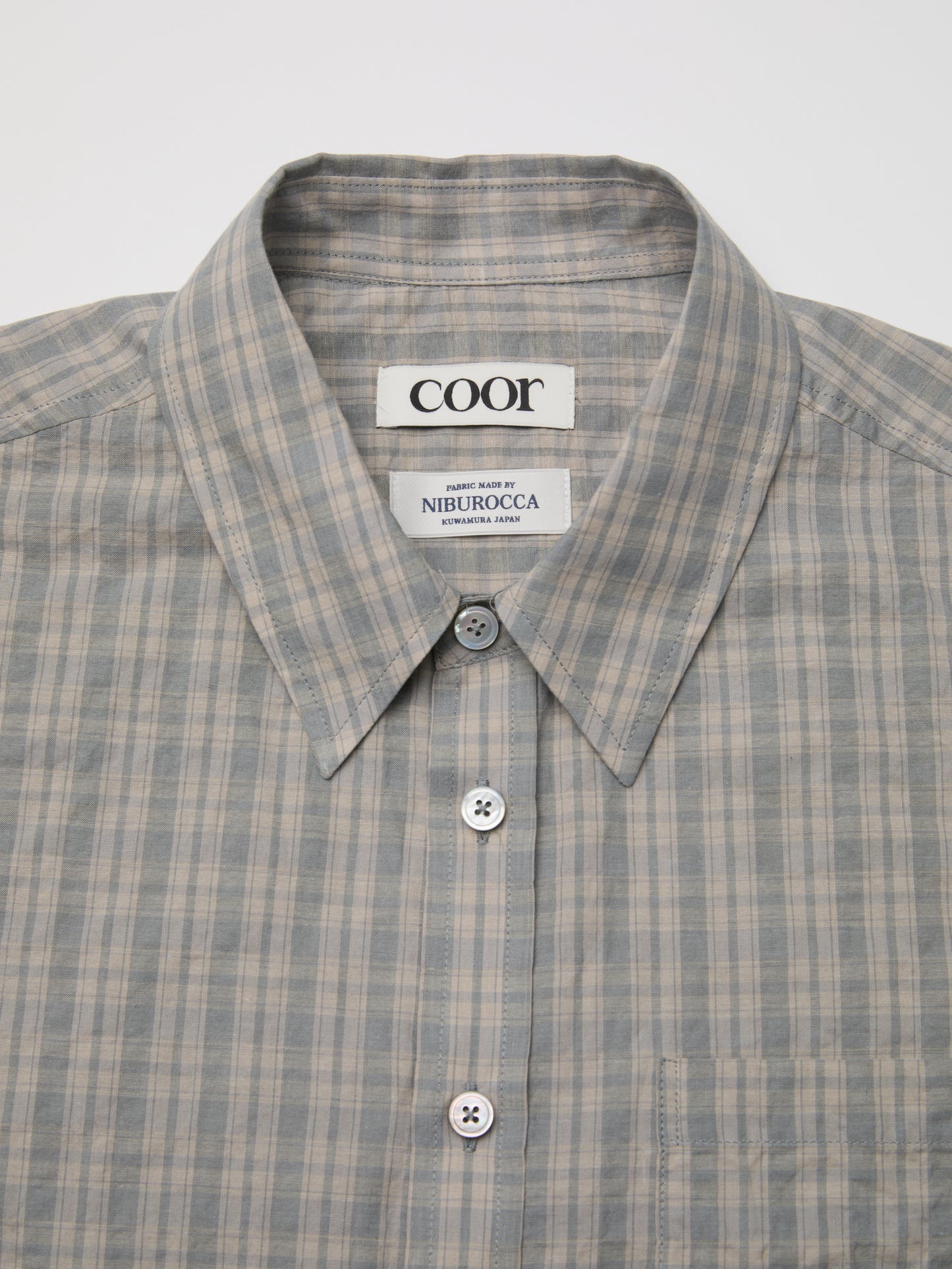 COOR, Alternative Wrinkle Check Half Shirt, Washed Khaki Begie