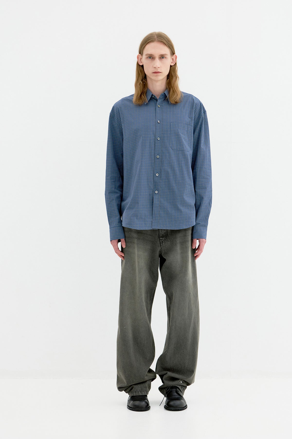 COOR, Windowpane check shirt, Blue