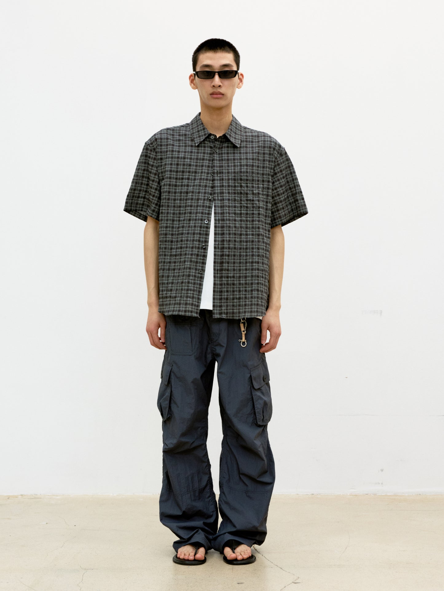 COOR, Alternative Wrinkle Check Half Shirt, Washed Black