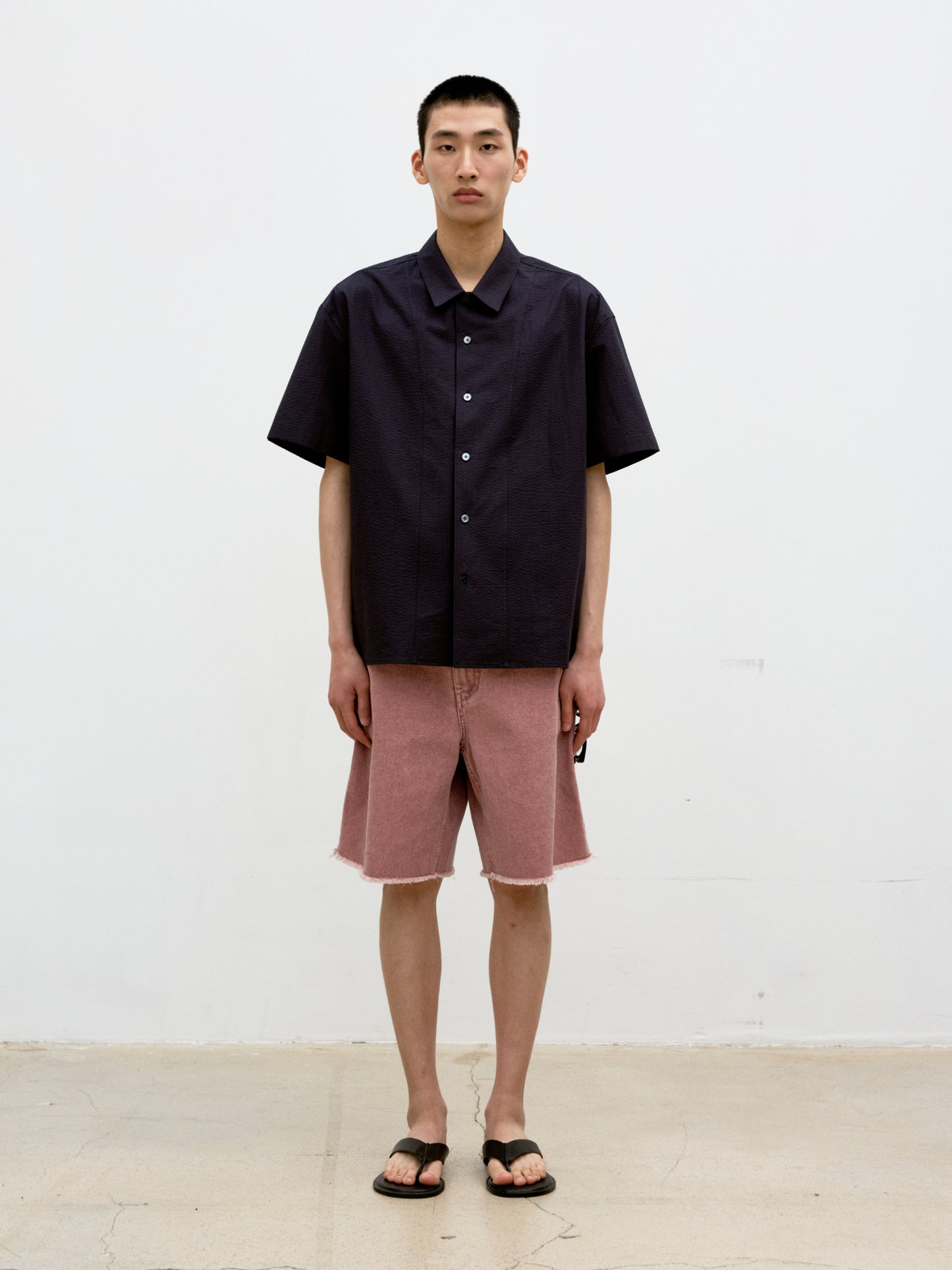 COOR, PANEL LINE CAMP COLLAR HALF SHIRT, Dark Navy