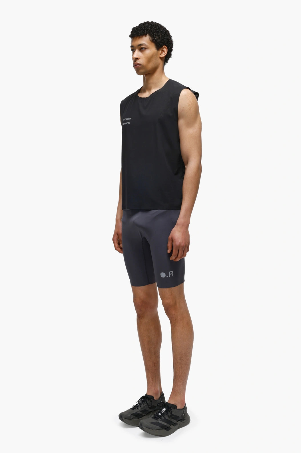 Optimistic Runners, Perforated Crop Tank Top, Black