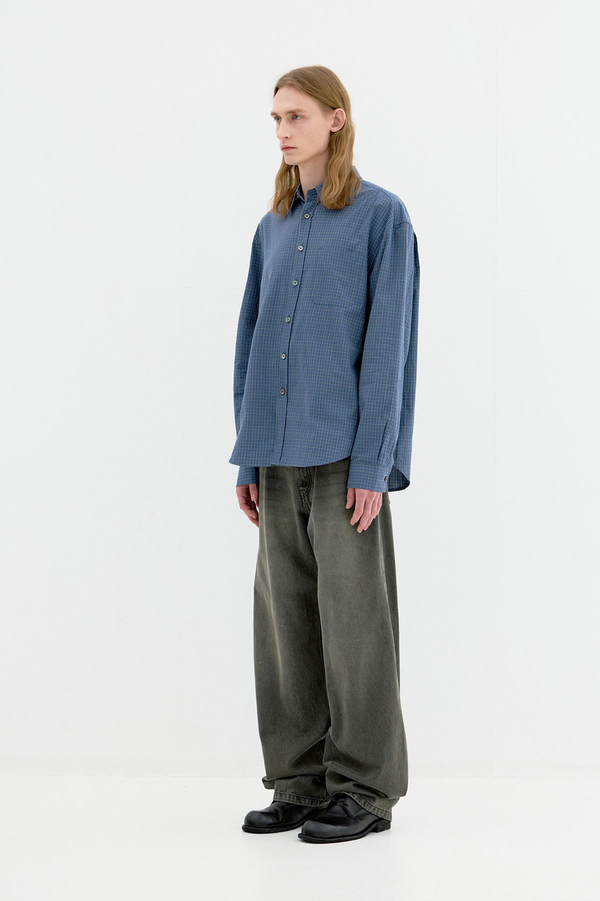 COOR, Windowpane check shirt, Blue