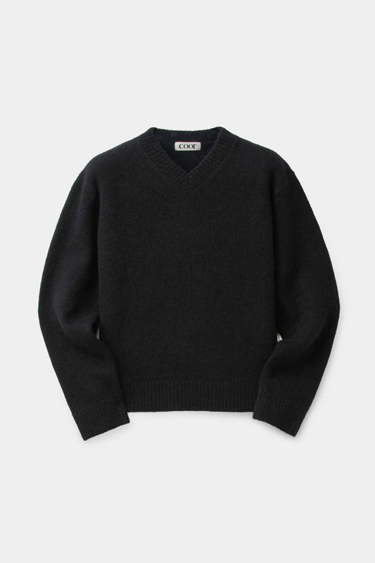 COOR,  Wool blend hairy v-neck sweater, Black
