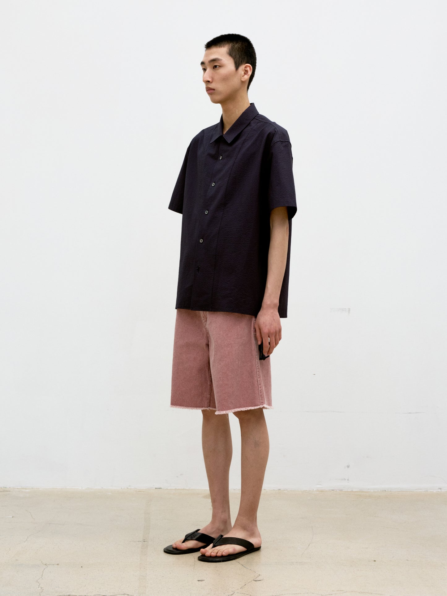 COOR, PANEL LINE CAMP COLLAR HALF SHIRT, Dark Navy