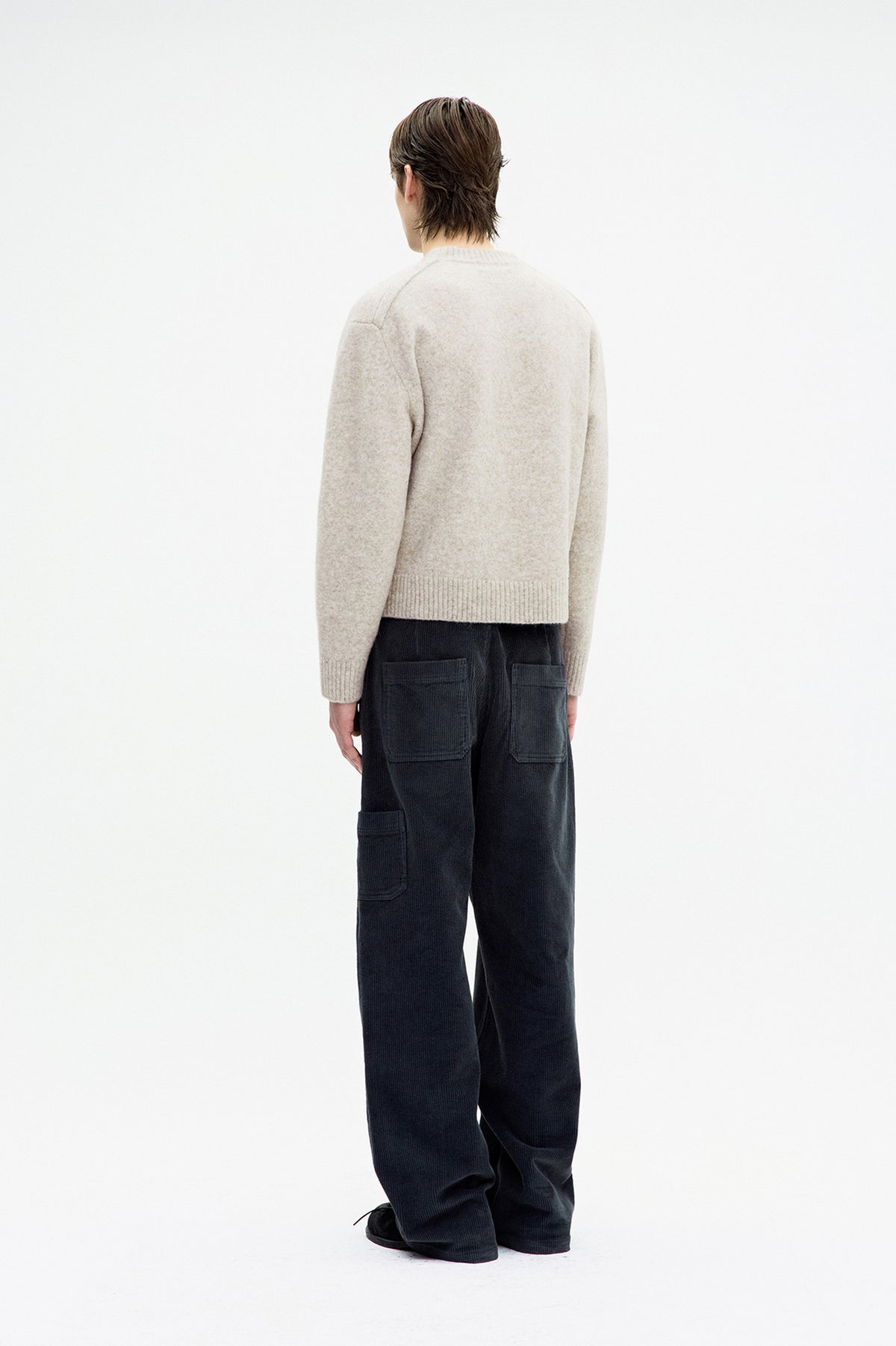 COOR,  Wool blend hairy v-neck sweater, Ivory