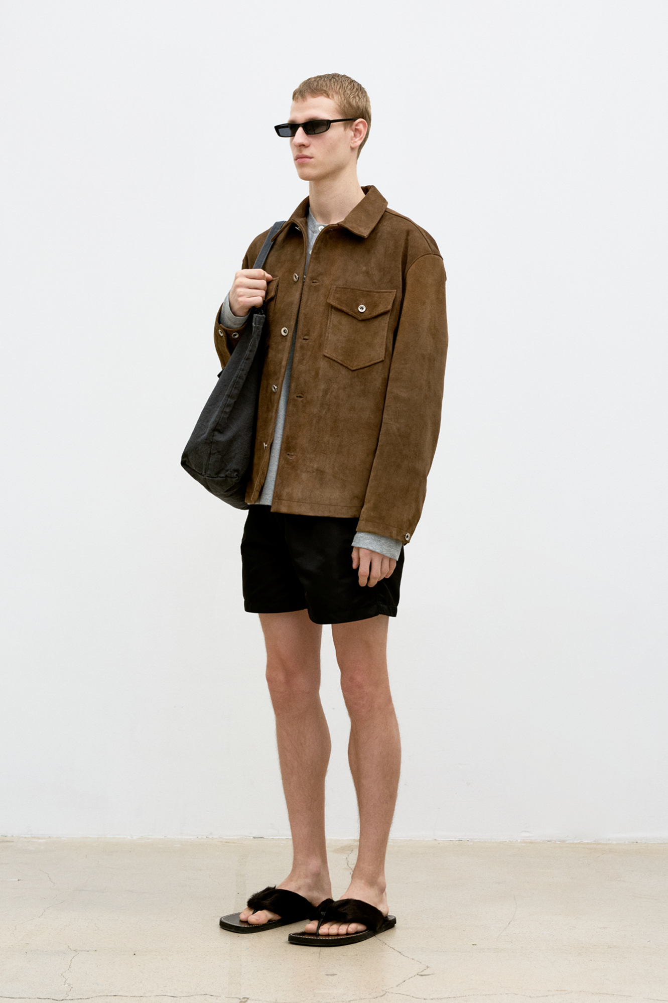 COOR, Suede two-tone button shirt jacket, Camel brown