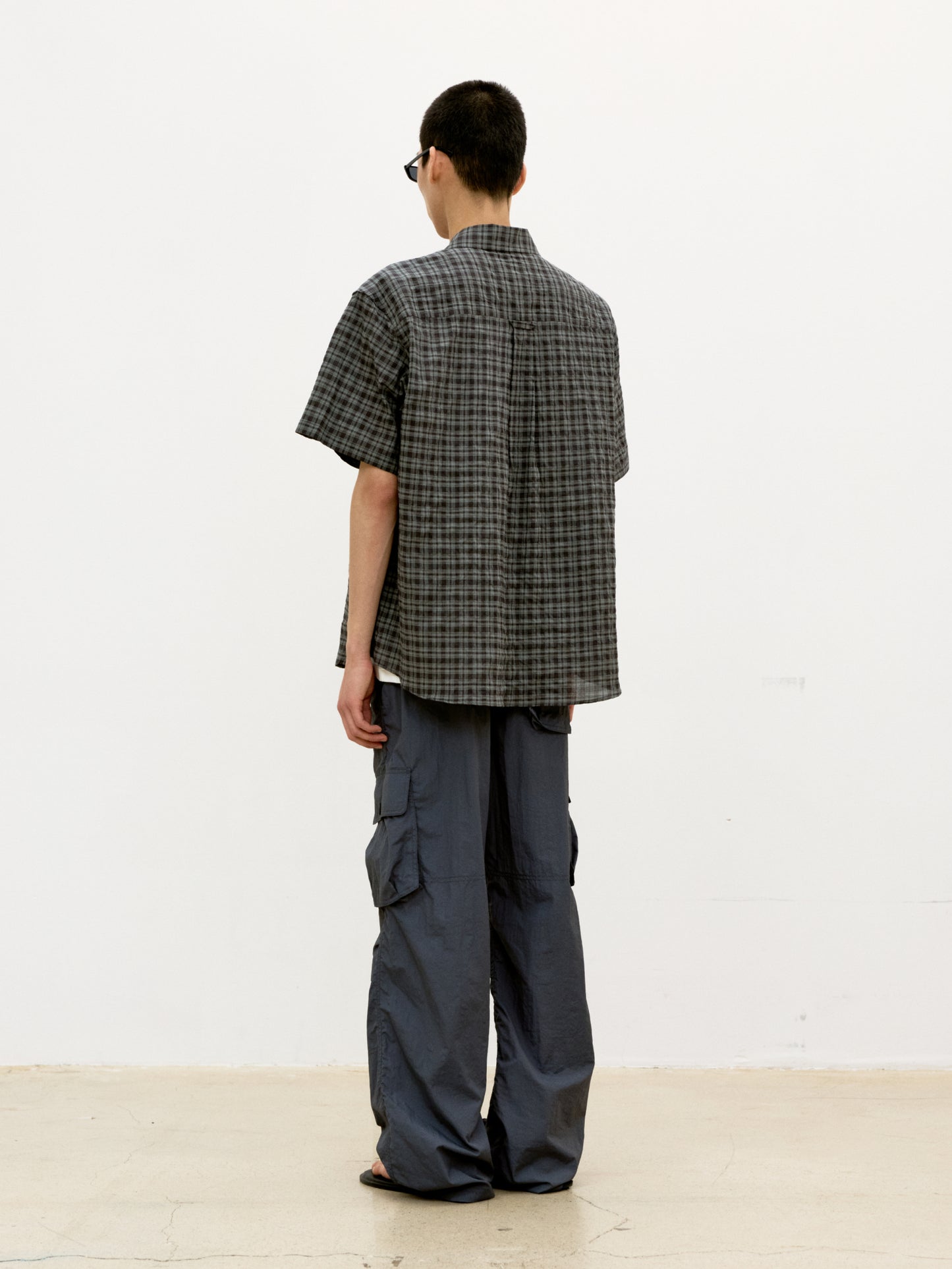 COOR, Alternative Wrinkle Check Half Shirt, Washed Black