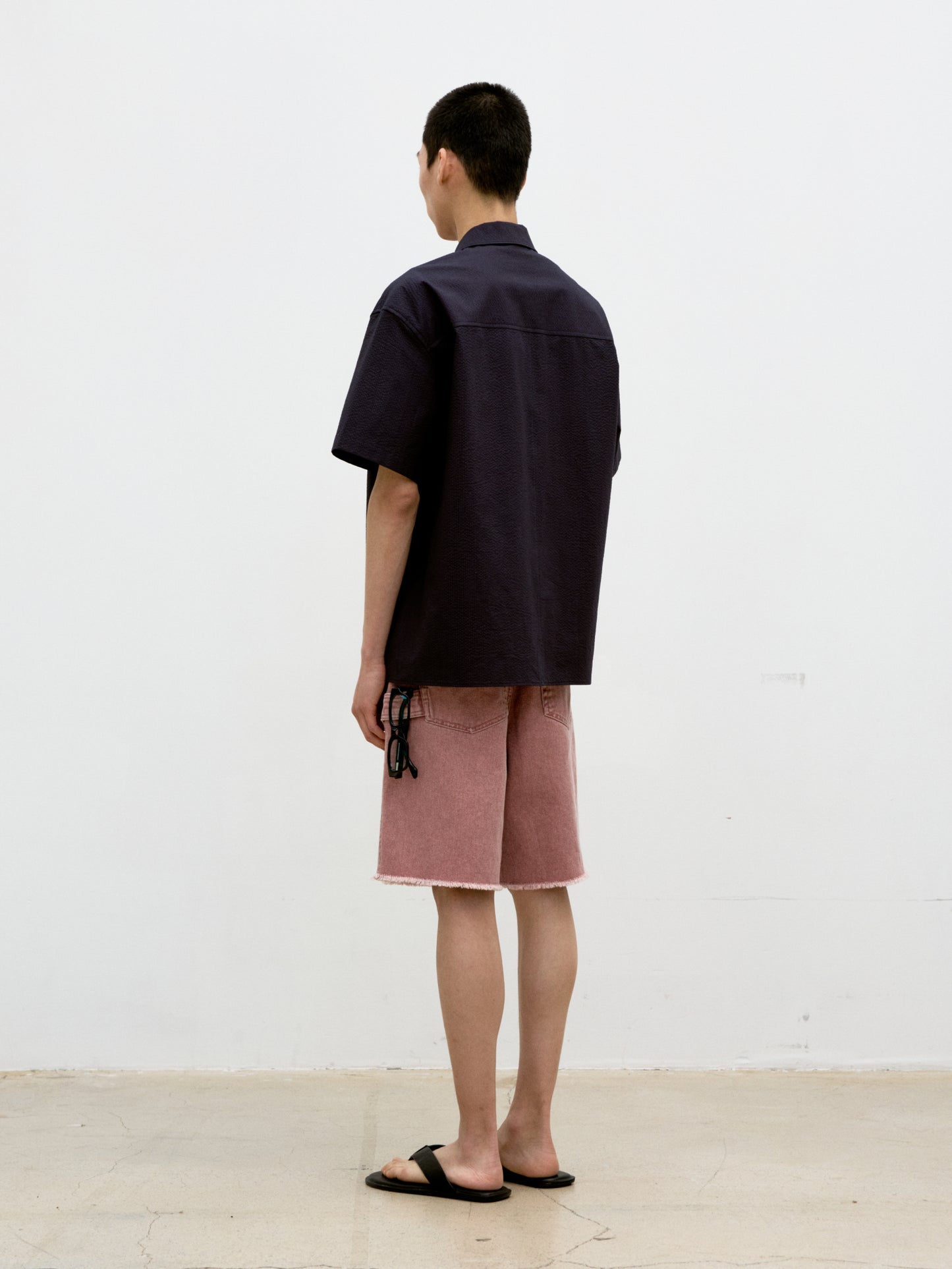 COOR, PANEL LINE CAMP COLLAR HALF SHIRT, Dark Navy
