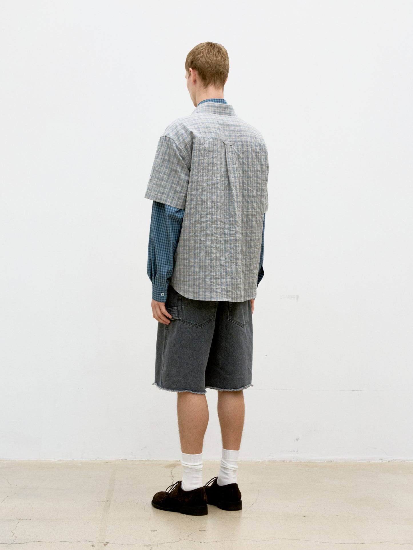 COOR, Alternative Wrinkle Check Half Shirt, Washed Khaki Begie