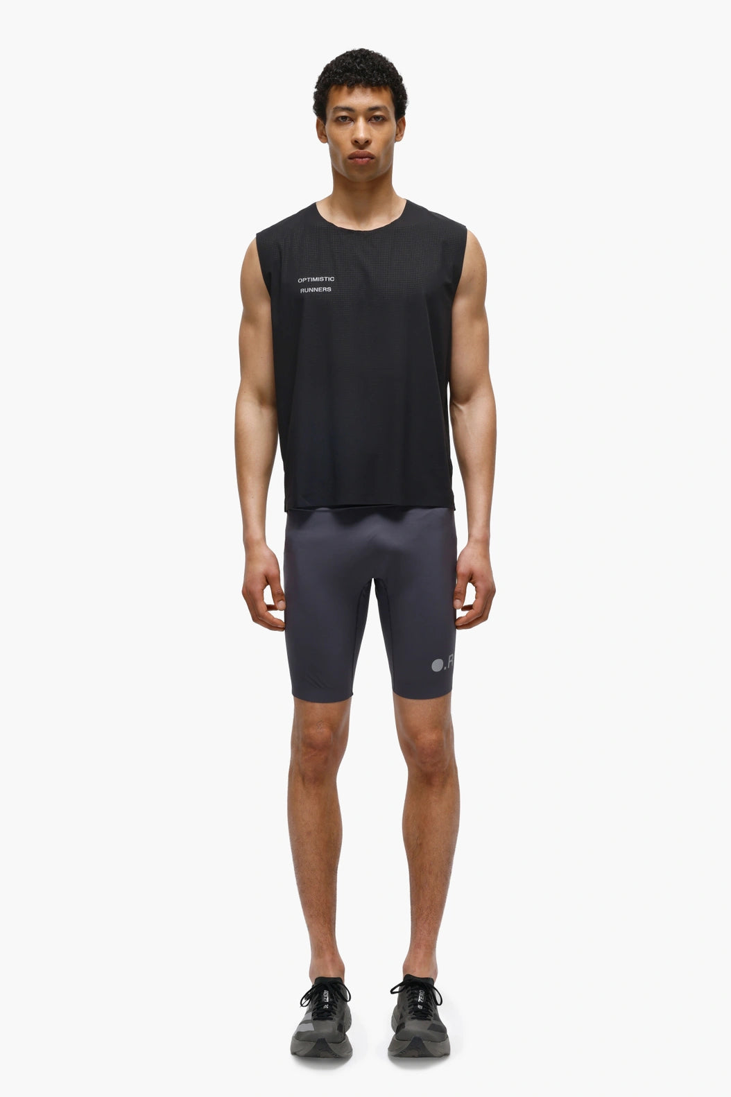 Optimistic Runners, Perforated Crop Tank Top, Black