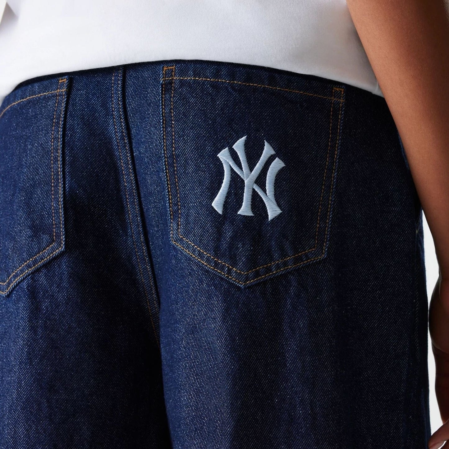 New Era, New York Yankees Womens MLB Wide Leg Denim Trousers, Dark Blue