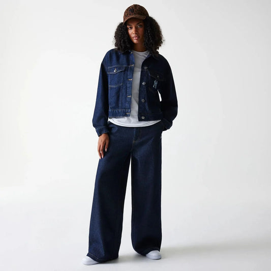 New Era, New York Yankees Womens MLB Wide Leg Denim Trousers, Dark Blue