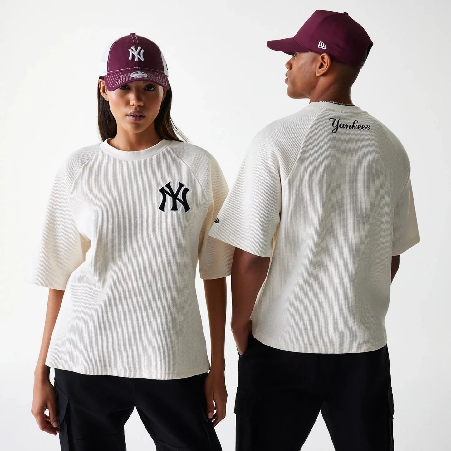 New Era, New York Yankees MLB Waffle Oversized T-Shirt, Off White