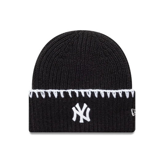 New Era, New York Yankees Chunky Topstitch Cuff Beanie, Black