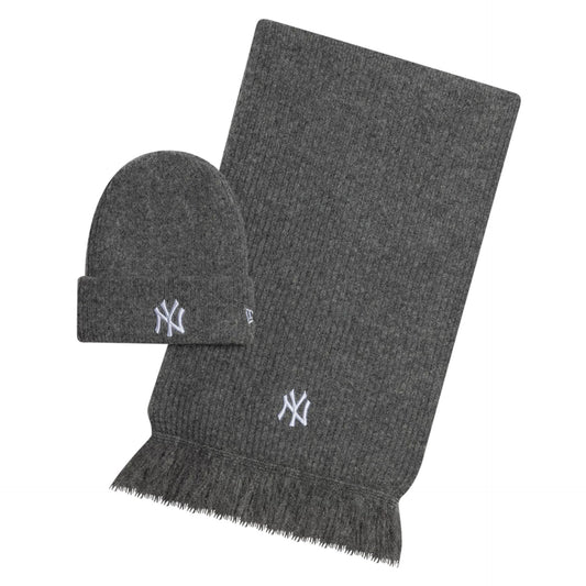 New Era, New York Yankees Beanie & Scarf Set, Dark Grey