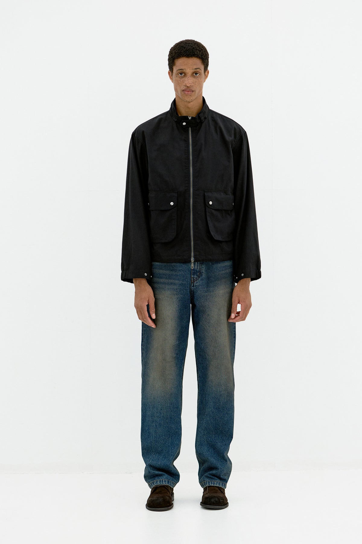 COOR, Stand collar cotton washed jumper, Washed black